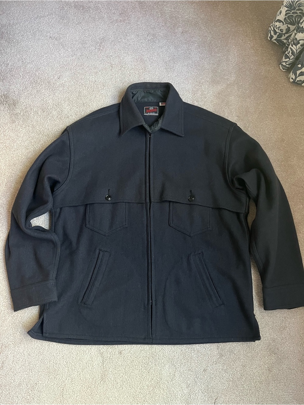 Vintage Johnson Woolen Mills Double Cape Jac Shirt Navy wool Zip-up L